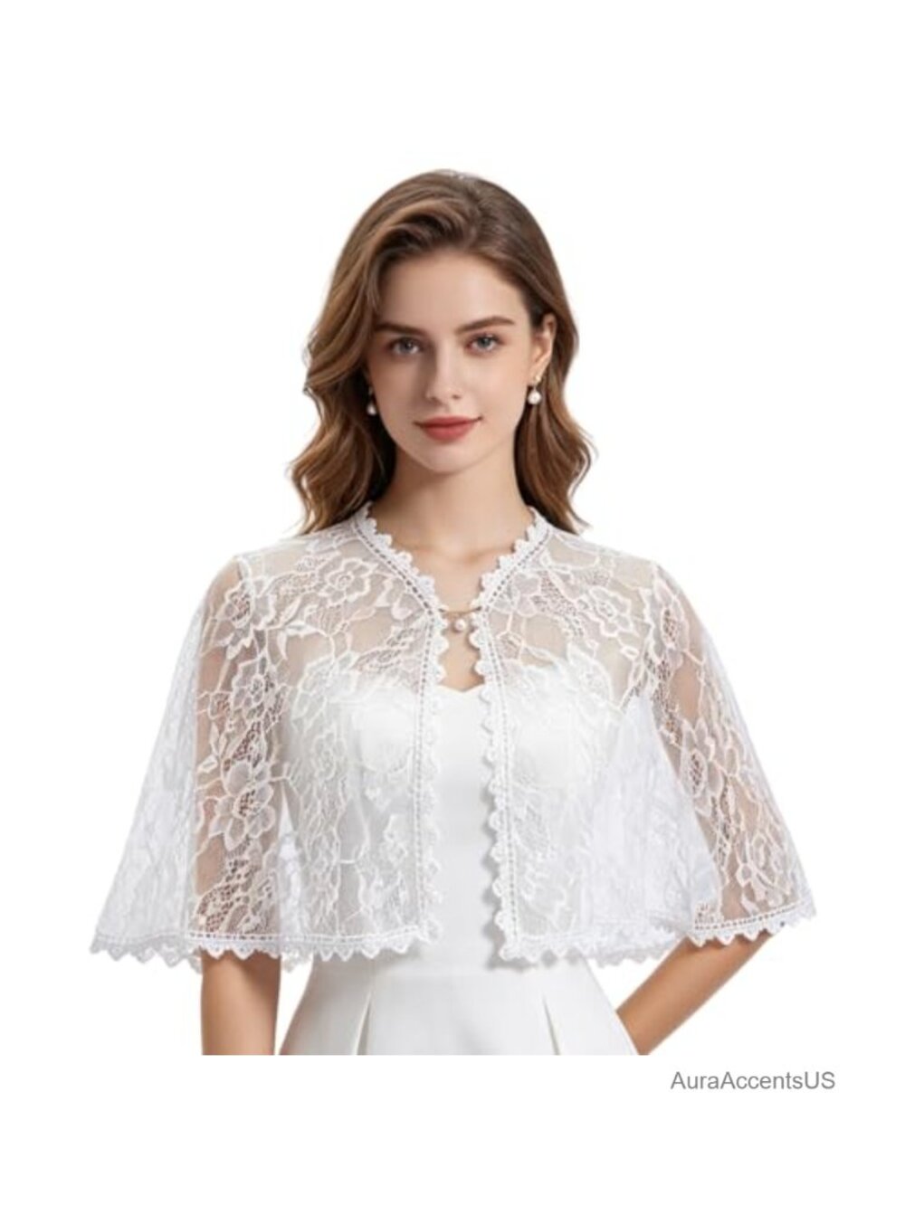 Lace Wedding Shawl Wrap with Pearl Button Elegant Bridal Cape for Evening Dress